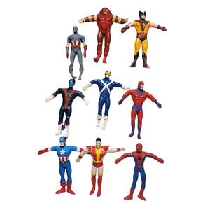 X-Men, Captain America, Juggernaut Bend-Ems Figures Set (8) 1991 Just Toys+Bonus